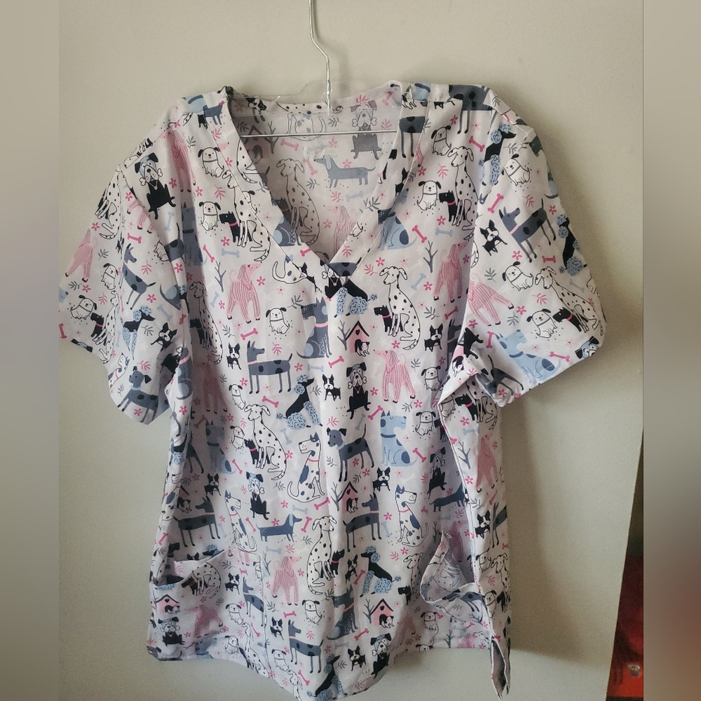 Cute Cat Print Scrub Top